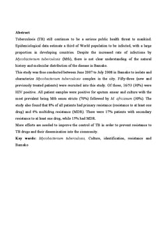 Épidémiologie moléculaire de Mycobacterium tuberculosis à Bamako, Mali