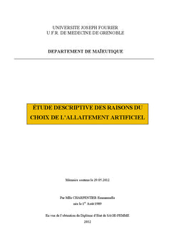 Étude descriptive des raisons du choix de l'allaitement artificiel