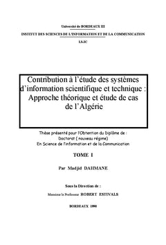 L''étude des systèmes d''information scientifique et technique tome i