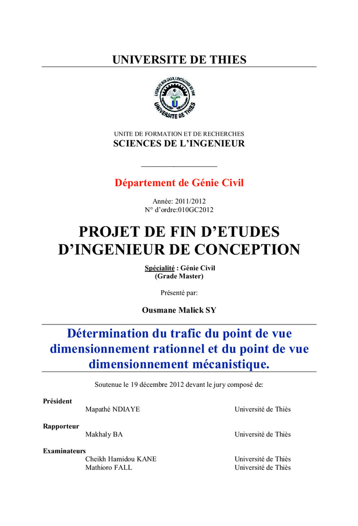 Le trafic, du point de vue dimensionnement rationnel et mécanistique