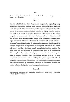 L'intégration économique outil de développement en Amérique du Sud