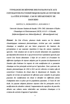 Typologie de reponse des paysans face aux contraintes pluviometriques