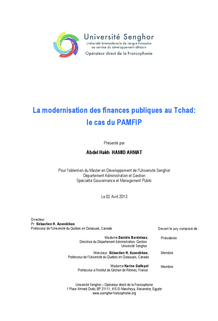 La modernisation des finances publiques au Tchad