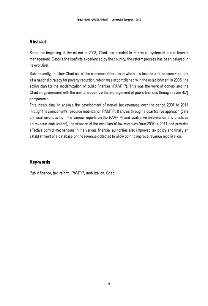 La modernisation des finances publiques au Tchad