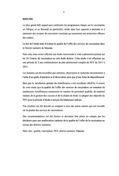 Evaluation de la qualite de l'offre des services de vaccination
