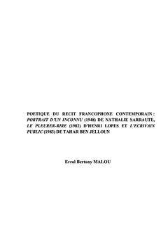 Poetique du recit francophone contemporain