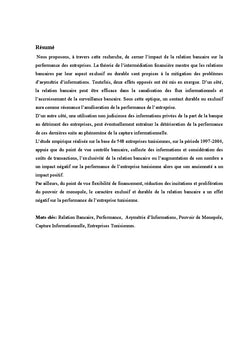 Relation bancaire et performance des entreprises