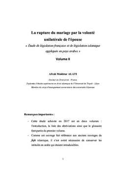 La rupture du mariage par la volonté unilatérale de l'épouse