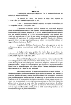 Analyse comparee de la rentabilite de la production des plantes ornementales