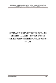 Evaluation Bucco-dentaire dans le Service de Psychiatrie C.H.U Point G