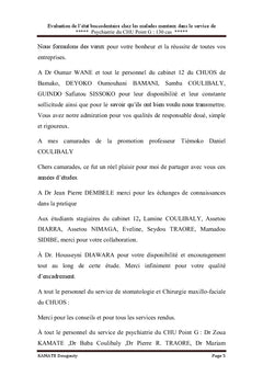 Evaluation Bucco-dentaire dans le Service de Psychiatrie C.H.U Point G