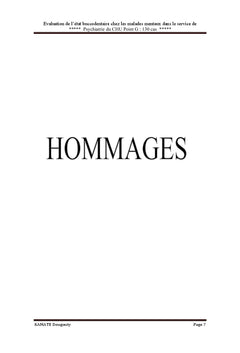 Evaluation Bucco-dentaire dans le Service de Psychiatrie C.H.U Point G