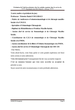 Evaluation Bucco-dentaire dans le Service de Psychiatrie C.H.U Point G
