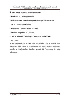 Evaluation Bucco-dentaire dans le Service de Psychiatrie C.H.U Point G