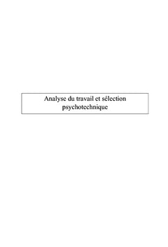Analyse du travail et sélection psychotechnique