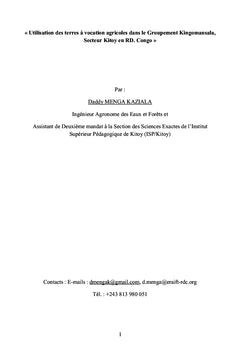Utilisation des terres A vocation agricoles dans le Groupement Kingomansala