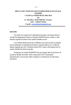 Impact de l'exploitation forestière dans le Mai-Ndombe