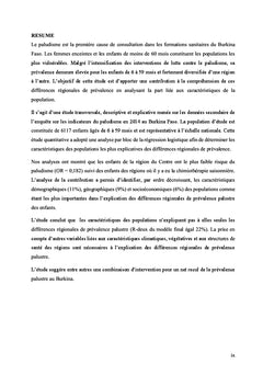 Différence régionale de prévalence palustre des enfants de 6 à 59 mois