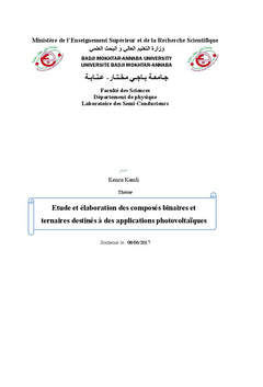 Étude des composés destinés à des applications photovoltaïques