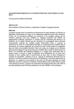 Les partis politiques et la constitution de l'electorat au Sud Kivu