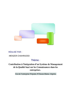 Contribution A l'integration d'un systeme de Management de la Qualite