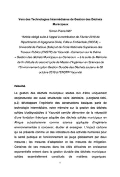 Vers des Technologies Intermédiaires de Gestion des Déchets Municipaux