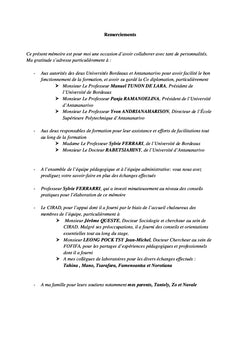 Contribution à l'étude de durabilité du projet de domestication poivre