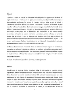 Stimulation des investissements en Afrique, cas du Burundi