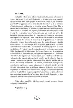 Sécurité alimentaire et résilience des paysans positivement déviants