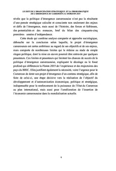 L'émancipation stratégique face à la politique d'émergence du Cameroun