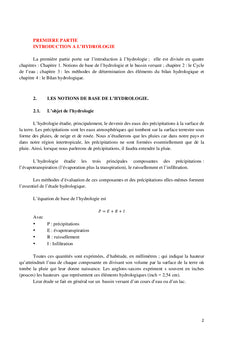Cours d'hydrologie et de chimie des eaux