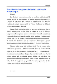 Troubles vésicosphinctériens et syndrome métabolique