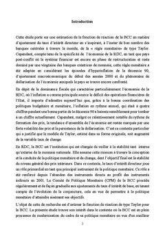 Estimation de la Regle de Taylor et mecanisme d'ajustement du taux d'interet directeur