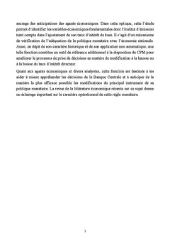 Estimation de la Regle de Taylor et mecanisme d'ajustement du taux d'interet directeur