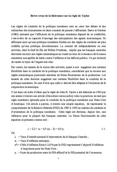 Estimation de la Regle de Taylor et mecanisme d'ajustement du taux d'interet directeur