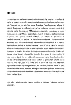 Influences de la variation saisonnière sur la production de semence