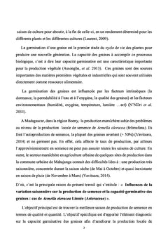 Influences de la variation saisonnière sur la production de semence