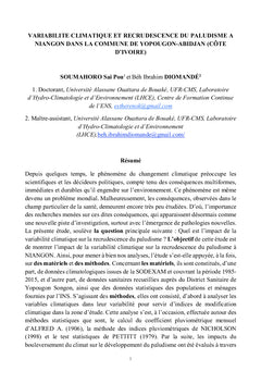 Variabilité climatique et recrudescence du paludisme à Niangon