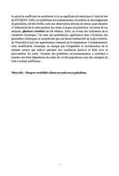 Variabilité climatique et recrudescence du paludisme à Niangon