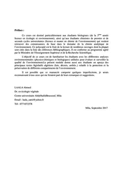 Cours Analyse et protection de l'environnement
