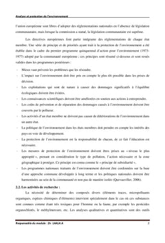 Cours Analyse et protection de l'environnement