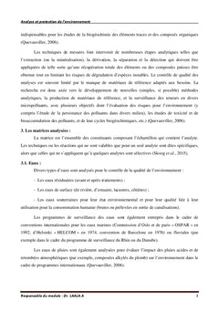 Cours Analyse et protection de l'environnement