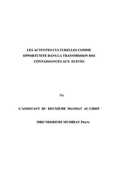 Les activites culturelles comme opportunite