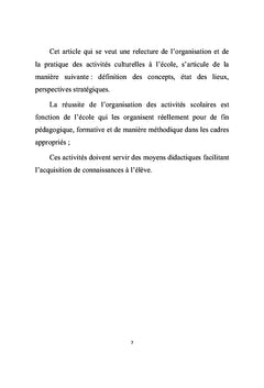Les activites culturelles comme opportunite