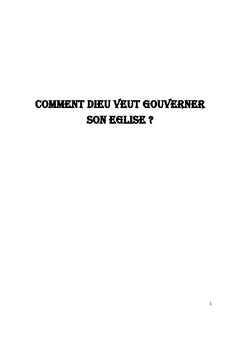 Comment Dieu veut gouverner son eglise?
