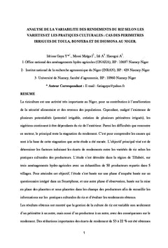Analyse de la variabilite des rendements de riz au Niger