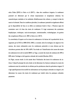 Analyse de la variabilite des rendements de riz au Niger