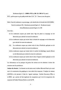 Analyse de la variabilite des rendements de riz au Niger