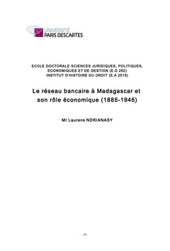 Le reseau bancaire A Madagascar et son role economique (1885-1946)