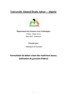 Formulation du beton A base des materiaux locaux. (Granulats d'Adrar)